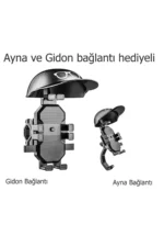 Otomatik Tuşlu Şapkalı Motorsiklet Bisiklet Telefon Tutacağı Ayna ve Gidon Bağlantılı - Görsel 3