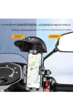 Otomatik Tuşlu Şapkalı Motorsiklet Bisiklet Telefon Tutacağı Ayna ve Gidon Bağlantılı - Görsel 5