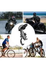 Otomatik Tuşlu Şapkalı Motorsiklet Bisiklet Telefon Tutacağı Ayna ve Gidon Bağlantılı - Görsel 8