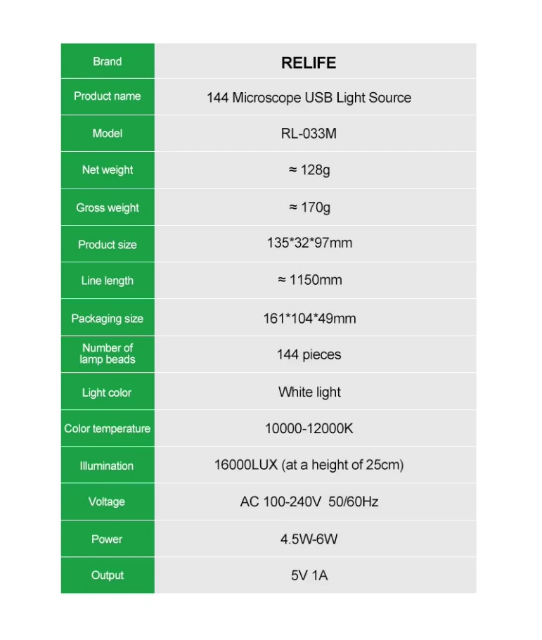 Relife RL-033M 144 Ledli Yüksek Parlaklık Ayarlanabilir Mikroskop Işığı