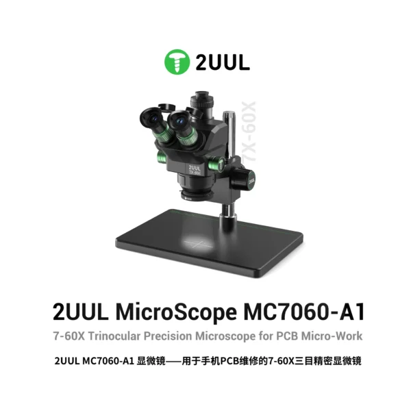 2uul MicroScope MC7060-A1 7-60X Senkron Zoomlu Trinoküler Mikroskop, PCB Mikro İşlemleri İçin