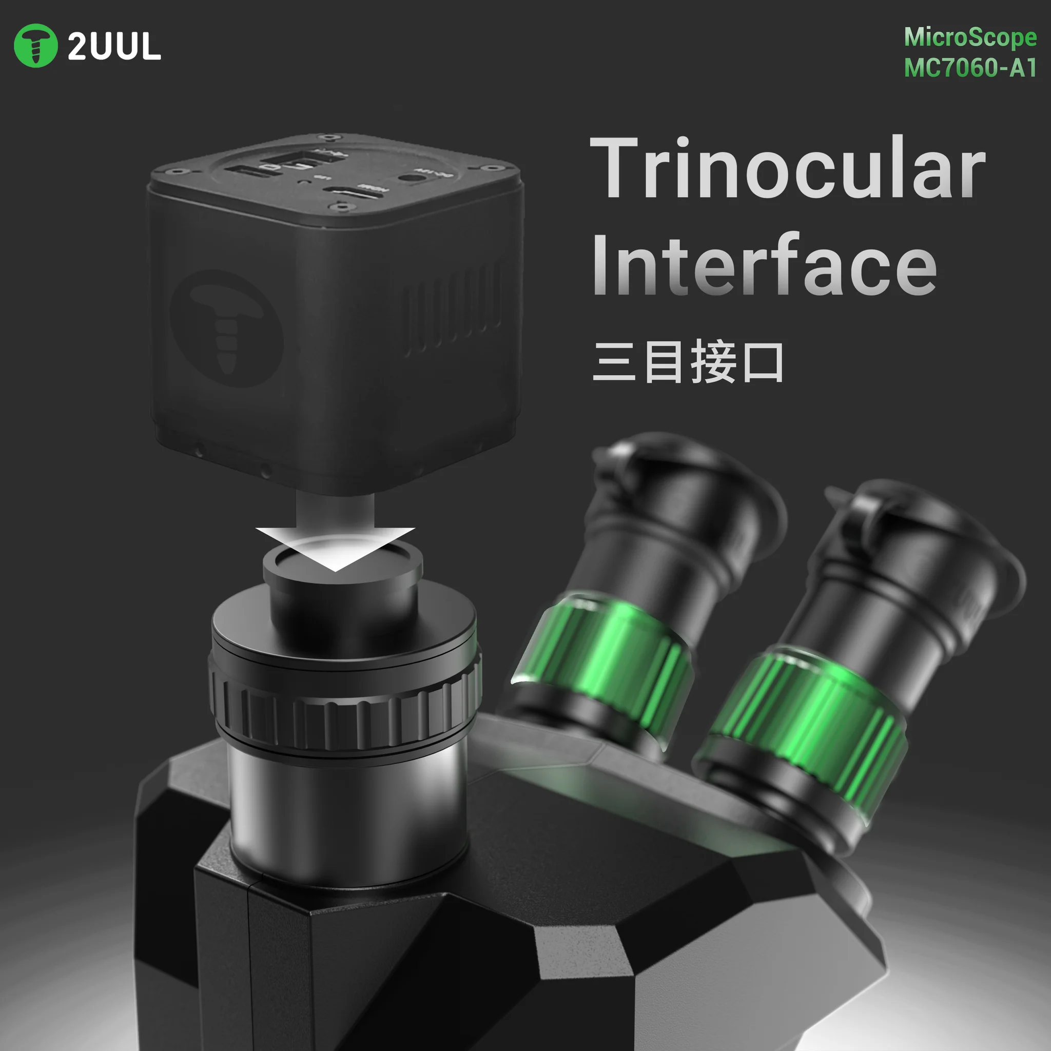 2uul MicroScope MC7060-A1 7-60X Senkron Zoomlu Trinoküler Mikroskop, PCB Mikro İşlemleri İçin