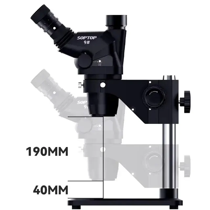 Soptop 9 Ayarlanabilir Trinoküler Mikroskop 6.7-4.5X 360 Derece, Alüminyum Alaşımlı Büyük Tabanlı