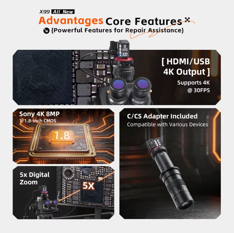 YCS X99 Sony CMOS Sensörlü 8MP 4K Ultra HD Kamera, Trinoküler Stereo Mikroskoplar için