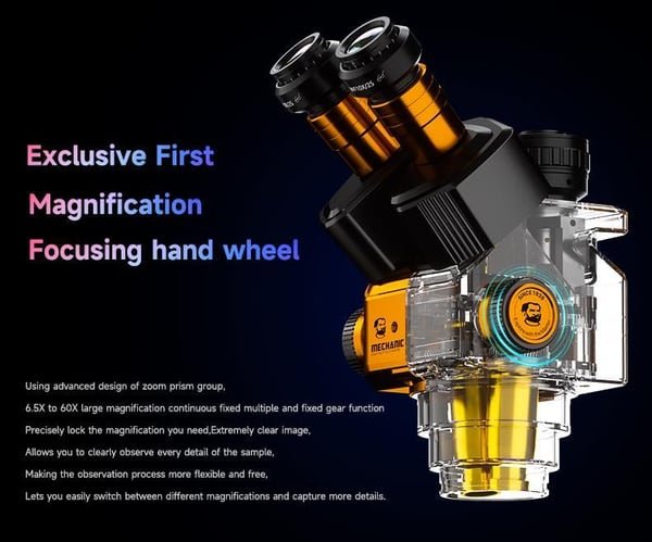 Mechanic Robot Z4 6.5-60X Trinoküler Stereo Mikroskop, Alüminyum Alaşımlı Büyük Tabanlı