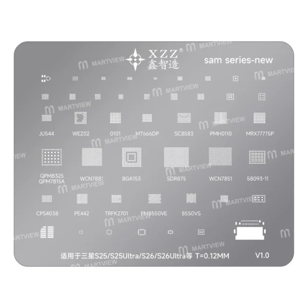 XZZ SAM Serisi Evrensel Seri BGA Yeniden Lehimleme Şablonu, Samsung S25 / S25 Ultra / S26 / S26 Ultra için